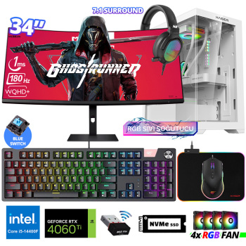 Xaser Delux X105 i5 14400F 16GB DDR5 Ram 512GB M.2 NVMe SSD 8GB RTX4060 Ti 34 180Hz Sıvı Soğutmalı Oyuncu Tavsiye Sistem - Xaser