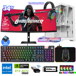 Xaser Delux X106 i5 14400F 16GB DDR5 Ram 512GB M.2 NVMe SSD 12GB RTX4070 SUPER 34 Sıvı Soğutmalı Oyuncu Tavsiye Sistem - Xaser