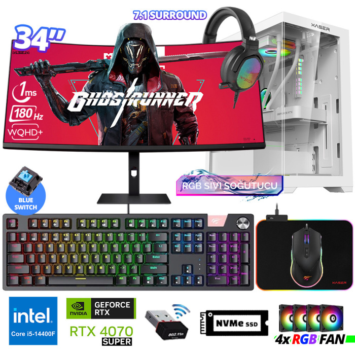 Xaser Delux X106 i5 14400F 16GB DDR5 Ram 512GB M.2 NVMe SSD 12GB RTX4070 SUPER 34 Sıvı Soğutmalı Oyuncu Tavsiye Sistem - 1