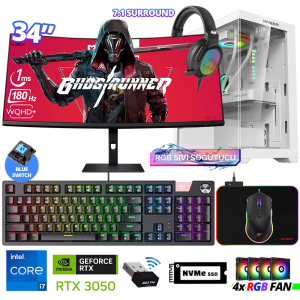 Xaser Delux X107 i7 14700F 16GB DDR5 Ram 512GB M.2 NVMe SSD 6GB RTX3050 34 180Hz Sıvı Soğutmalı Oyuncu Tavsiye Sistem - Xaser