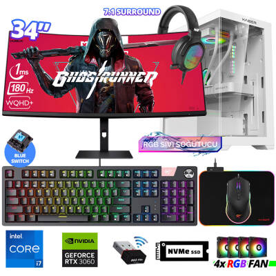 Xaser Delux X108 i7 14700F 16GB DDR5 Ram 512GB M.2 NVMe SSD 12GB RTX3060 34 Sıvı Soğutmalı Oyuncu Tavsiye Sistem - 1