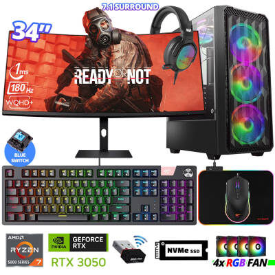 Xaser Delux X112 Ryzen 7 5700X 32GB Ram 512GB M.2 NVMe SSD 6GB RTX3050 34 180Hz Curved Oyuncu Tavsiye Sistem - 1