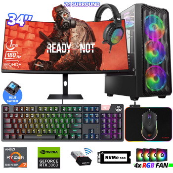 Xaser Delux X113 Ryzen 7 5700X 32GB Ram 512GB M.2 NVMe SSD 12GB RTX3060 34 180Hz Curved Oyuncu Tavsiye Sistem - Xaser