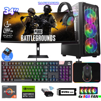 Xaser Delux X118 Ryzen 5 5600 32GB Ram 512GB M.2 NVMe SSD 12GB RTX3060 34 180Hz Curved Oyuncu Tavsiye Sistem - Xaser