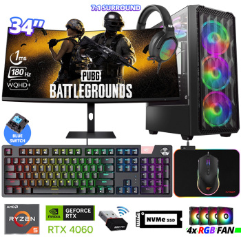 Xaser Delux X119 Ryzen 5 5600 32GB Ram 512GB M.2 NVMe SSD 8GB RTX4060 34 180Hz Curved Oyuncu Tavsiye Sistem - Xaser