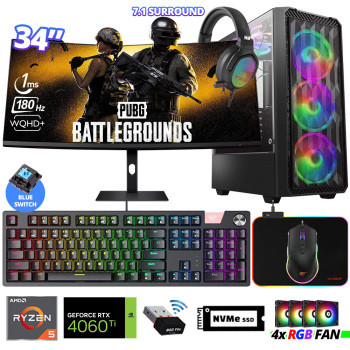Xaser Delux X120 Ryzen 5 5600 32GB Ram 512GB M.2 NVMe SSD 8GB RTX4060 Ti 34 180Hz Curved Oyuncu Tavsiye Sistem - Xaser