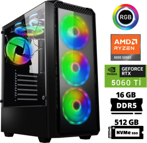 Xaser Delux X13 Ryzen 5 8400F 16GB DDR5 Ram 512GB M.2 NVMe SSD 8GB RTX5060 Ti Masaüstü Oyuncu Bilgisayarı - Xaser