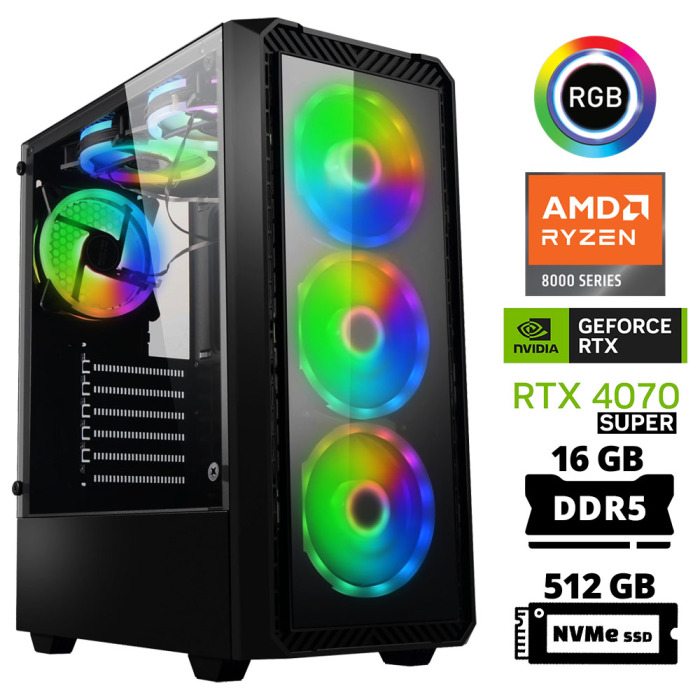 Xaser Delux X15 Ryzen 5 8400F 16GB DDR5 Ram 512GB M.2 NVMe SSD 12GB RTX4070 SUPER Oyuncu Tavsiye Sistem - 1