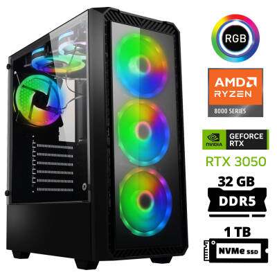 Xaser Delux X18 Ryzen 5 8400F 32GB DDR5 Ram 1TB M.2 NVMe SSD 6GB RTX3050 Masaüstü Oyuncu Bilgisayarı - 1