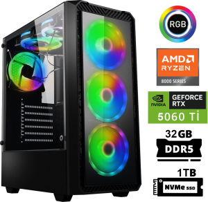 Xaser Delux X24 Ryzen 5 8400F 32GB DDR5 Ram 1TB M.2 NVMe SSD 8GB RTX5060 Ti Masaüstü Oyuncu Bilgisayarı - Xaser