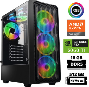 Xaser Delux X33 Ryzen 5 7500F 16GB DDR5 Ram 512GB M.2 NVMe SSD 8GB RTX5060 Ti Masaüstü Oyuncu Bilgisayarı - Xaser