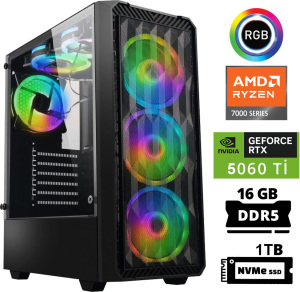 Xaser Delux X34 Ryzen 5 7500F 16GB DDR5 Ram 1TB M.2 NVMe SSD 8GB RTX5060 Ti Masaüstü Oyuncu Bilgisayarı - Xaser