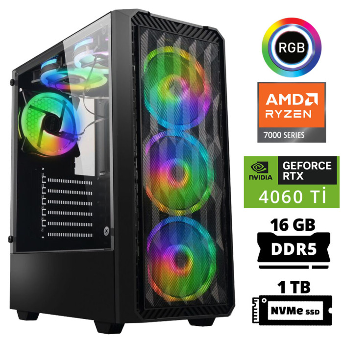 Xaser Delux X34 Ryzen 5 7500F 16GB DDR5 Ram 1TB M.2 NVMe SSD 8GB RTX4060 Ti Oyuncu Tavsiye Sistem - 1