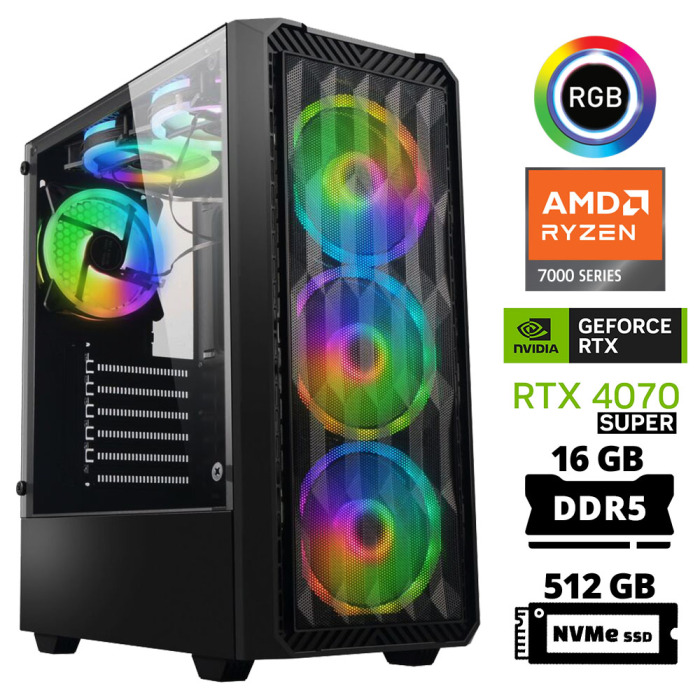 Xaser Delux X35 Ryzen 5 7500F 16GB DDR5 Ram 512GB M.2 NVMe SSD 12GB RTX4070 SUPER Oyuncu Tavsiye Sistem - 1