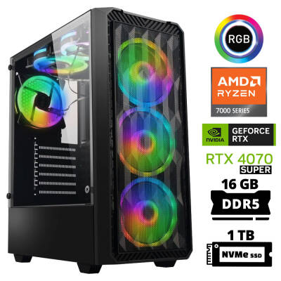 Xaser Delux X36 Ryzen 5 7500F 16GB DDR5 Ram 1TB M.2 NVMe SSD 12GB RTX4070 SUPER Oyuncu Tavsiye Sistem - 1