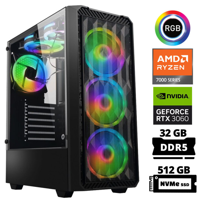 Xaser Delux X39 Ryzen 5 7500F 32GB DDR5 Ram 512GB M.2 NVMe SSD 12GB RTX3060 Oyuncu Tavsiye Sistem - 1