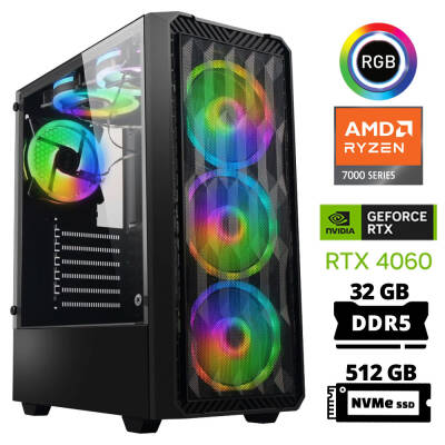 Xaser Delux X41 Ryzen 5 7500F 32GB DDR5 Ram 512GB M.2 NVMe SSD 8GB RTX4060 Oyuncu Tavsiye Sistem - 1