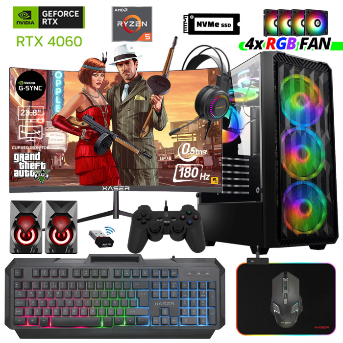 Xaser Delux X49 Ryzen 5 8400F 16GB DDR5 Ram 512GB M.2 NVMe SSD 8GB RTX4060 23.8 180Hz Oyuncu Tavsiye Sistem - 1