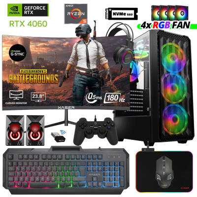 Xaser Delux X51 Ryzen 5 7500F 16GB DDR5 Ram 512GB M.2 NVMe SSD 8GB RTX4060 23.8 180Hz Oyuncu Tavsiye Sistem - 1