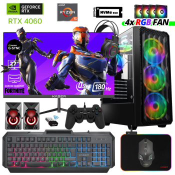 Xaser Delux X52 Ryzen 5 7500F 16GB DDR5 Ram 512GB M.2 NVMe SSD 8GB RTX4060 27 180Hz Oyuncu Tavsiye Sistem - Xaser