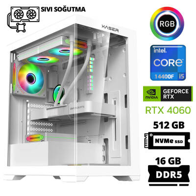 Xaser Delux X53 i5 14400F 16GB DDR5 Ram 512GB M.2 NVMe SSD 8GB RTX4060 Sıvı Soğutmalı Oyuncu Tavsiye Sistem - 1