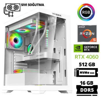Xaser Delux X55 Ryzen 5 7500F 16GB DDR5 Ram 512GB M.2 NVMe SSD 8GB RTX4060 Sıvı Soğutmalı Oyuncu Tavsiye Sistem - Xaser