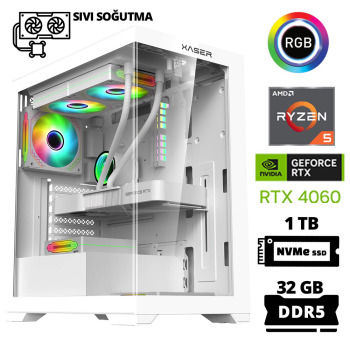 Xaser Delux X56 Ryzen 5 7500F 32GB DDR5 Ram 1TB M.2 NVMe SSD 8GB RTX4060 Sıvı Soğutmalı Oyuncu Tavsiye Sistem - Xaser