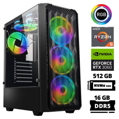 Xaser Delux X59 Ryzen 5 7600 16GB DDR5 Ram 512GB M.2 NVMe SSD 12GB RTX3060 Oyuncu Tavsiye Sistem - 1