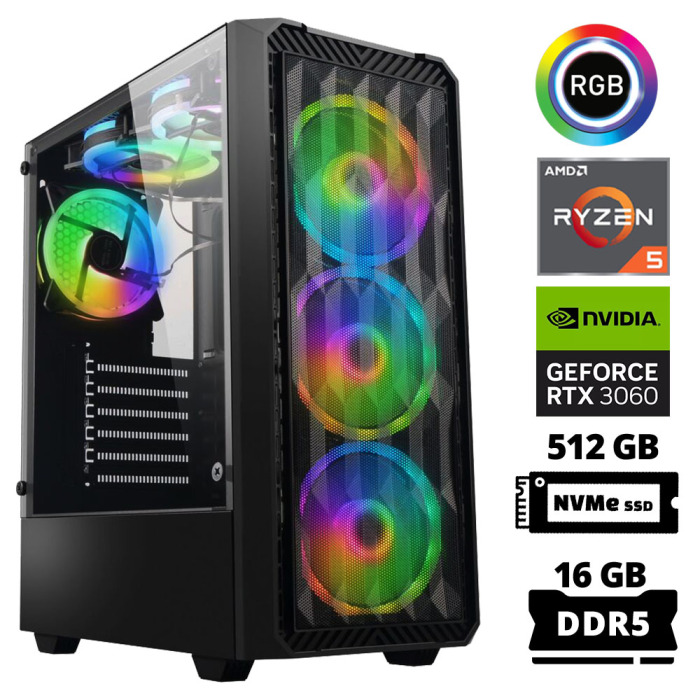 Xaser Delux X59 Ryzen 5 7600 16GB DDR5 Ram 512GB M.2 NVMe SSD 12GB RTX3060 Oyuncu Tavsiye Sistem - 1