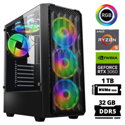 Xaser Delux X70 Ryzen 5 7600 32GB DDR5 Ram 1TB M.2 NVMe SSD 12GB RTX3060 Oyuncu Tavsiye Sistem - 1