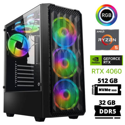 Xaser Delux X71 Ryzen 5 7600 32GB DDR5 Ram 512GB M.2 NVMe SSD 8GB RTX4060 Oyuncu Tavsiye Sistem - 1