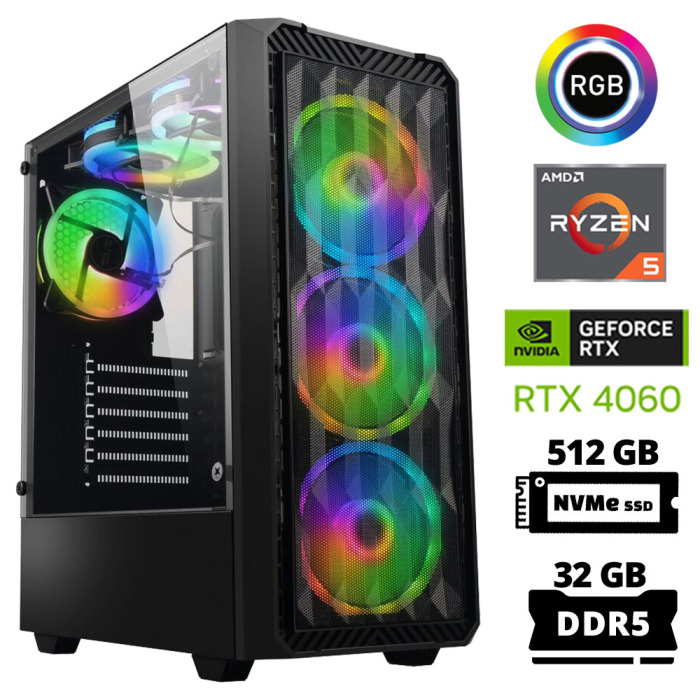 Xaser Delux X71 Ryzen 5 7600 32GB DDR5 Ram 512GB M.2 NVMe SSD 8GB RTX4060 Oyuncu Tavsiye Sistem - 1