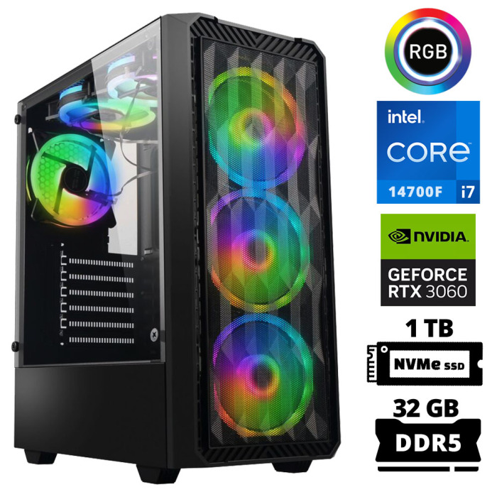 Xaser Delux X90 i7 14700F 32GB DDR5 Ram 1TB M.2 NVMe SSD 12GB RTX3060 Oyuncu Tavsiye Sistem - 1