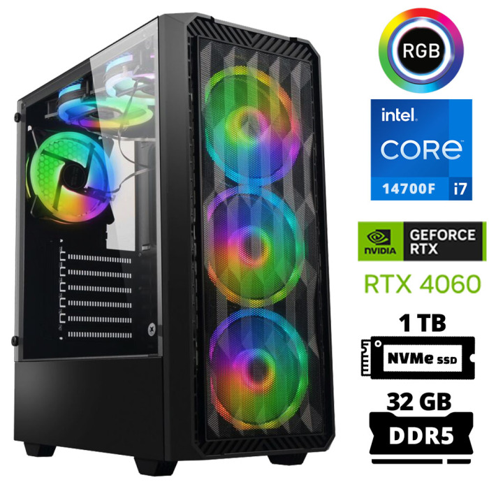 Xaser Delux X92 i7 14700F 32GB DDR5 Ram 1TB M.2 NVMe SSD 8GB RTX4060 Oyuncu Tavsiye Sistem - 1