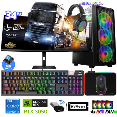 Xaser Delux X97 i5 12400F 32GB Ram 512GB M.2 NVMe SSD 6GB RTX3050 34 180Hz Curved Oyuncu Tavsiye Sistem - 1