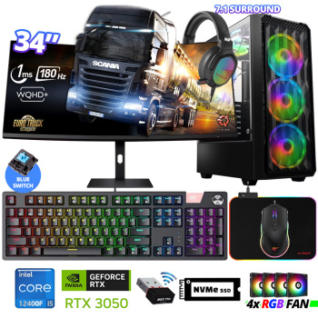 Xaser Delux X97 i5 12400F 32GB Ram 512GB M.2 NVMe SSD 6GB RTX3050 34 180Hz Curved Oyuncu Tavsiye Sistem - Xaser