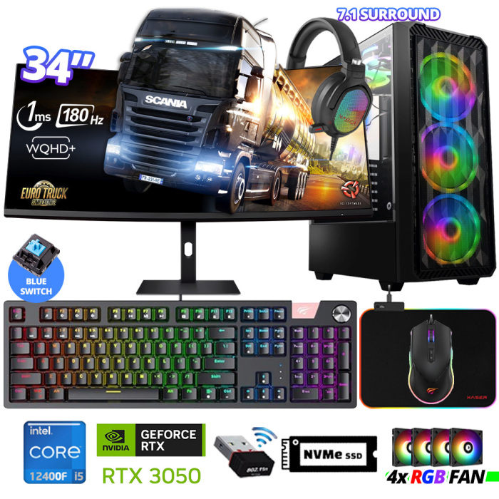 Xaser Delux X97 i5 12400F 32GB Ram 512GB M.2 NVMe SSD 6GB RTX3050 34 180Hz Curved Oyuncu Tavsiye Sistem - 1