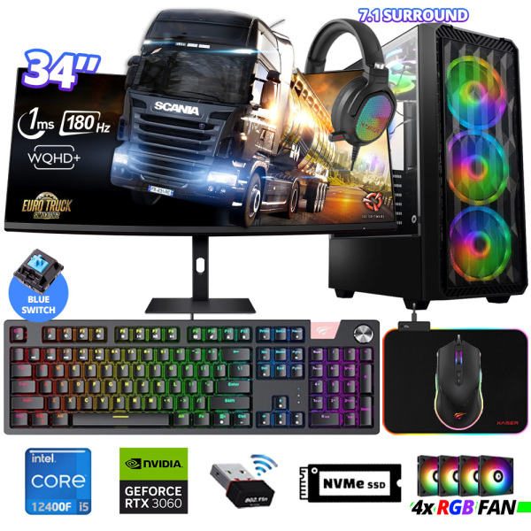 Xaser Delux X98 i5 12400F 32GB Ram 512GB M.2 NVMe SSD 12GB RTX3060 34 180Hz Curved Oyuncu Tavsiye Sistem - 1
