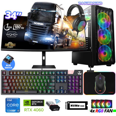 Xaser Delux X99 i5 12400F 32GB Ram 512GB M.2 NVMe SSD 8GB RTX4060 34 180Hz Curved Oyuncu Tavsiye Sistem - 1