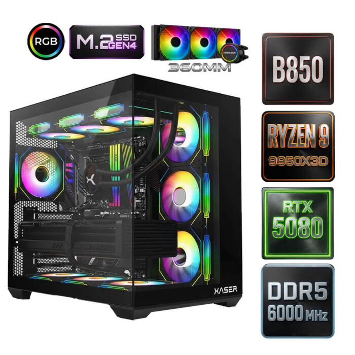 Xaser Diamond x11 Ryzen 9 9950X3D 64GB Ram 2TB M.2 NVMe SSD 16GB RTX5080 Oyuncu Tavsiye Sistem - 1
