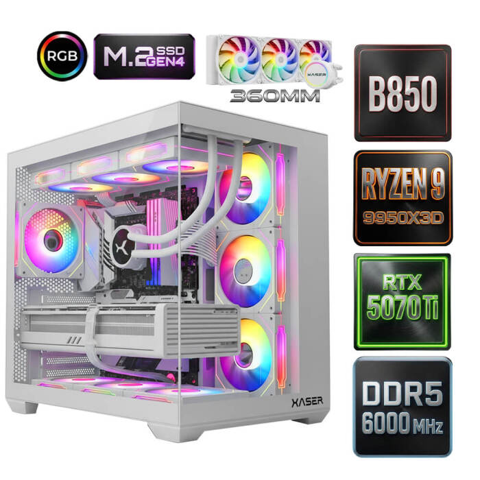 Xaser Diamond x4 Ryzen 9 9950X3D 64GB Ram 2TB M.2 NVMe SSD 16GB RTX5070Ti Oyuncu Tavsiye Sistem - 1