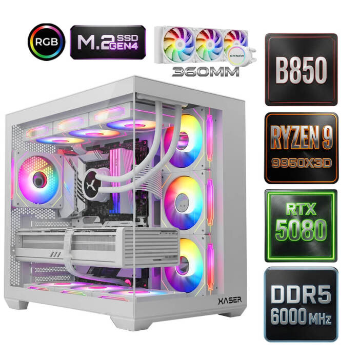 Xaser Diamond x5 Ryzen 9 9950X3D 64GB Ram 2TB M.2 NVMe SSD 16GB RTX5080 Oyuncu Tavsiye Sistem - 1