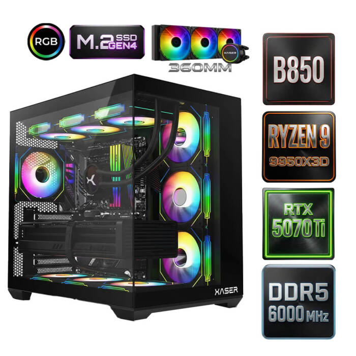 Xaser Diamond x7 Ryzen 9 9950X3D 32GB Ram 1TB M.2 NVMe SSD 16GB RTX5070Ti Oyuncu Tavsiye Sistem - 1