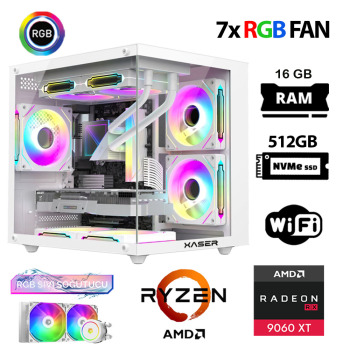 Xaser Eco X10 Ryzen 7 5700x 16GB Ram 512GB M.2 NVMe SSD 16GB RX9060 XT Sıvı Soğutmalı Hazır Oyuncu Sistemi - Xaser