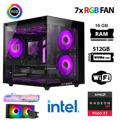 Xaser Eco X100 i7 12700KF 16GB DDR5 Ram 512GB M.2 NVMe SSD 16GB RX9060 XT Sıvı Soğutmalı Hazır Oyuncu Sistemi - 1