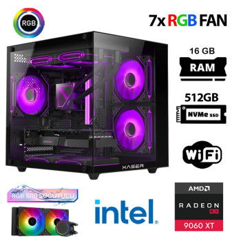 Xaser Eco X100 i7 12700KF 16GB DDR5 Ram 512GB M.2 NVMe SSD 16GB RX9060 XT Sıvı Soğutmalı Hazır Oyuncu Sistemi - Xaser