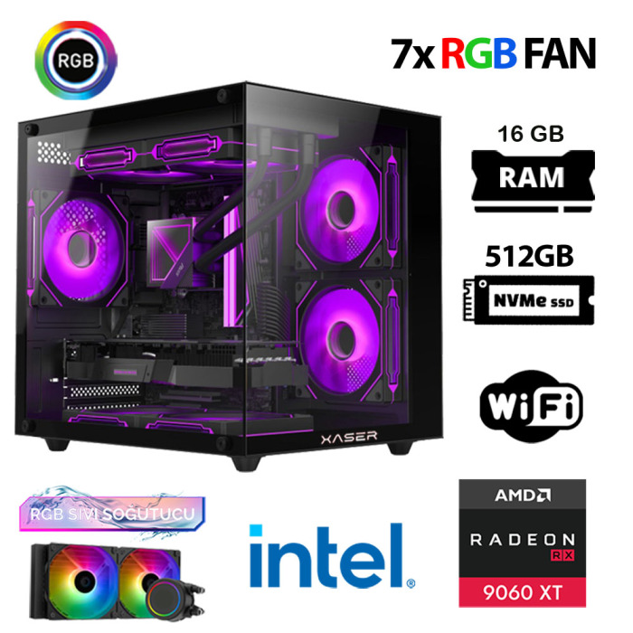 Xaser Eco X110 i9 14900KF 16GB DDR5 Ram 512GB M.2 NVMe SSD 16GB RX9060 XT Sıvı Soğutmalı Oyuncu Tavsiye Sistem - 1