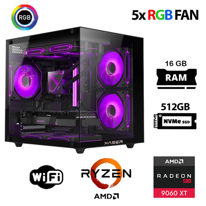 Xaser Eco X140 Ryzen 5 5500 16GB Ram 512GB M.2 NVMe SSD 16GB RX9060 XT Oyun Hazır Sistem - 1