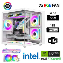 Xaser Eco X180 i9 14900KF 32GB DDR5 Ram 1TB M.2 NVMe SSD 16GB RTX5060Ti Sıvı Soğutmalı Masaüstü Oyuncu Bilgisayarı - 1