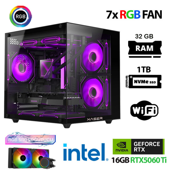 Xaser Eco X220 i9 14900KF 32GB DDR5 Ram 1TB M.2 NVMe SSD 16GB RTX5060Ti Sıvı Soğutmalı Oyuncu Tavsiye Sistem - 1